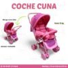 COCHE CUNA ROSA CON MOTAS  ( ENC )